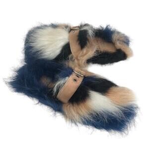 Jeffrey Campbell Fuzzy Faux Fur Slip On Mules Shoes Size 5